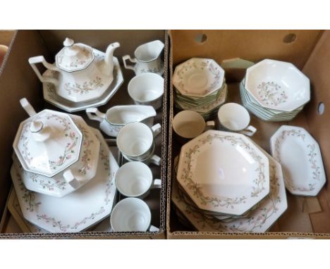 Johnson Brothers dinner service "Eternal Beau" pattern in two boxes including teapot, tureen, jugs, plates, cups, saucers etc