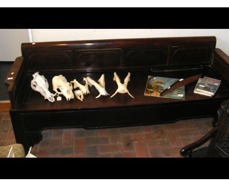 A hardwood Chinese bench with shaped arms and backrest - 188cm in length CONDITION REPORTWe have attached a number of additio