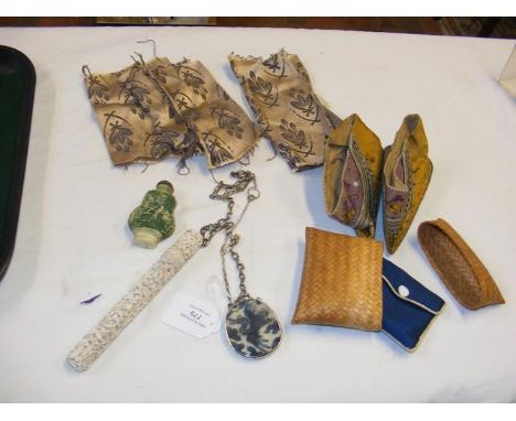 A Chinese carved needle case, opium bottle, pair of miniature embroidered shoes etcCONDITION REPORTBy our judgement, conditio
