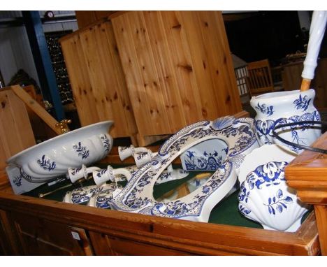 A collection of Vieux Rouen hand painted bathroom ceramic ware including sinkCONDITION REPORTBy our judgement, condition of l