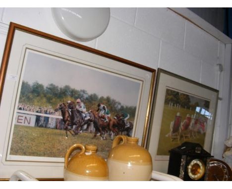 After JONAS - A Limited Edition cricketing print, together with a coloured horse racing print entitled 'Dancing Brave'