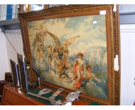 A G MENIIG? - Framed and glazed print of angels in a renaissance-style 71cms x 94.5 cms