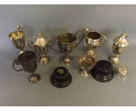 Mixed Lot: five various assorted small silver school sports trophies, some relating to Highgate School, together with two fur