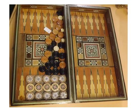 Mother of pearl inlaid folding backgammon games box  