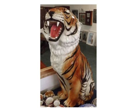 Large modern ceramic model of a roaring tiger 37 1/2" high 