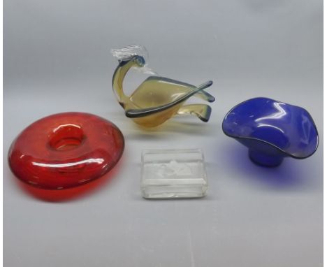 Mixed Lot: three various art glass dishes and a further art glass trinket box (4) 
