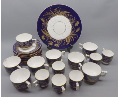 Quantity of 19th century blue and gilt decorated tea wares, pieces bearing date cypher to bases and marked EJDB, comprising v