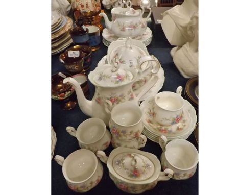 Good quantity Royal Albert Colleen tea and table wares, to include coffee pot, teapot, covered vegetable dishes, meat plates,