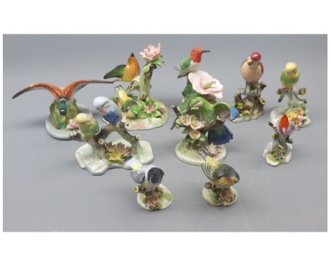 Group of ten Royal Adderley model birds to include redpoll, double warbler and various others 