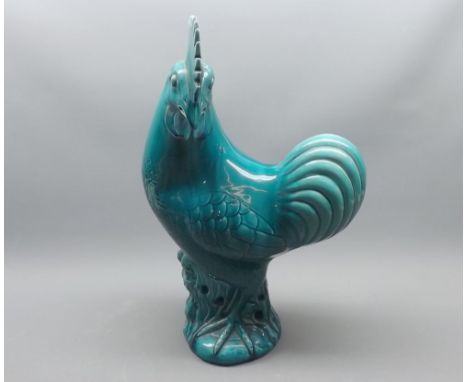 20th century Chinese turquoise glazed model of a cockerel, 14" high 