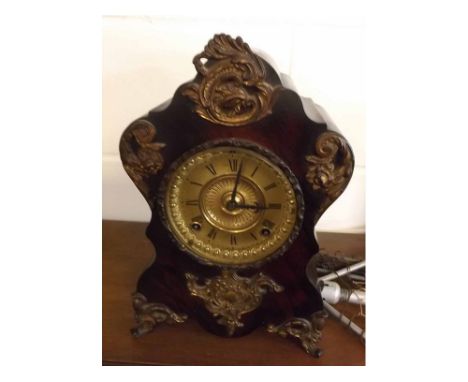 Late 19th or early 20th century Ansonia metal cased mantel clock, 13 1/2" high  