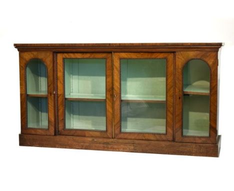 19th Century rosewood inverted breakfront side cabinet fitted four glazed doors enclosing shelf having green painted interior