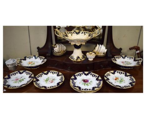 Selection of Victorian flower painted porcelain to include a Davenport-style part dessert service comprising a pair of two ha