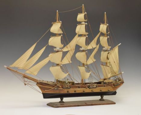 20th Century wooden model of a Spanish three masted frigate of the 18th Century with plaque Fragata del siglo XVIII, 84cm lon