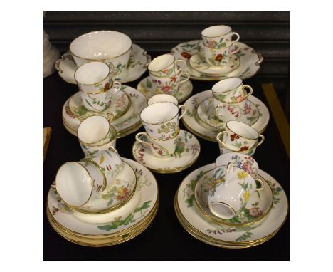 Victorian floral tea service comprising pair of serving dishes, slop bowl, assorted tea cups, saucers and plates all with pai