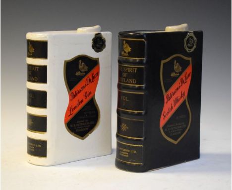 Pair of Patersons' deluxe Scotch whisky and London Gin pottery decanters formed as books   Condition: 