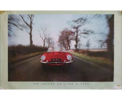 Automobilia - First Jaguar showroom poster for the E Type 1961/1962, commissioned by Jaguar from Rory Nockolds, 56.5cm x 89cm