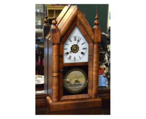 Late 19th/early 20th Century American rosewood veneer mantel clock by the Jerome & Co. having white dial with Roman numerals 