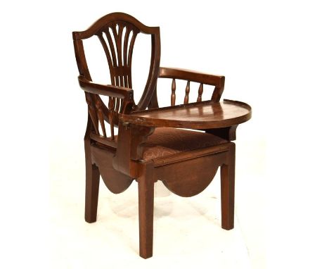 Child's mahogany framed Hepplewhite style chair with demi-lune table and commode   Condition: 