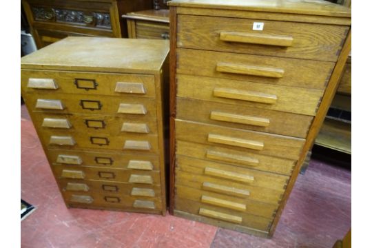 Two Vintage Oak Document Chests Of Ten And Eight Drawers With