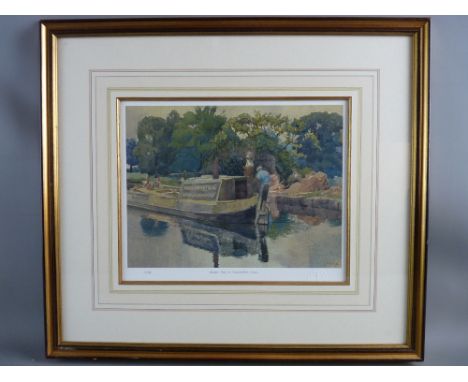 CHARLES FREDERICK TUNNICLIFFE limited edition (13/295) coloured print with Studio stamp and entitled 'Narrow Boat on Macclesf