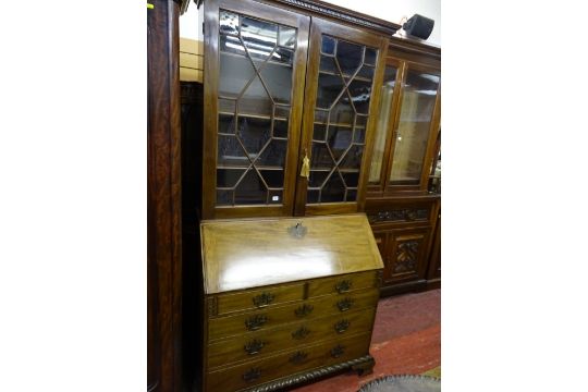 A Late Georgian Mahogany Bureau Bookcase The Top Cornice With