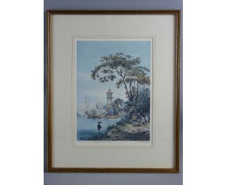 AUGUSTE BORGET coloured print - 'Pagoda near Guangzhou, 1938', 38 x 27.5 cms