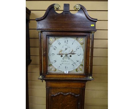 AN EARLY 1800's LONGCASE CLOCK by R Williams, Wrexham, the 13 ins square painted dial set with Arabic numerals, subsidiary se