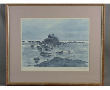 SIR KYFFIN WILLIAMS RA coloured print - St Cwyfan's Church, Aberffraw, Anglesey, signed in full, 26.5 x 35 cms