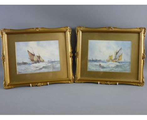 R ASHTON watercolours, a pair - fishing boats off the English coast, both signed, 14.75 x 19.75 cms