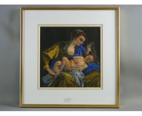 CLAUDIA WILLIAMS pastel - mother with sleeping child, signed with initials, 28 x 28 cms