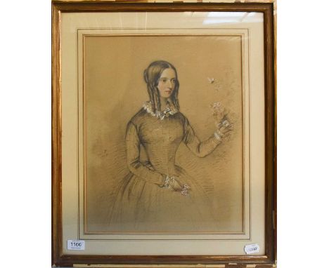 English School (19th Century)Portrait of a girl, three-quarter length and holding flowersIndistinctly signed and dated Jueat 
