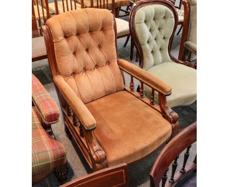 Victorian mahogany armchair with button back and turned supports
