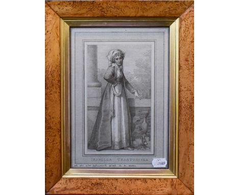 Continental School Portrait of Izabella Czartoyski standing full length on a terraceStipple engraving inscribed in French, to