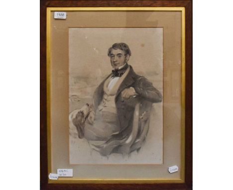 British School (19th Century)Portrait of a gentleman seated with his dog, half lengthA hand-coloured engraving; a further eng