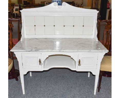 A late Victorian marble-topped and tile backed washstand (later painted) 124cm by 62cm 128cm