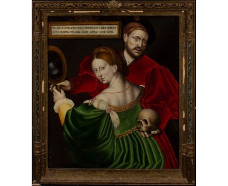 Ambrosius Benson (¿,1519-Bruges, 1550)"Vanitas". Oil on board. Legend in Latin that reminds the viewer of the ephemeral and v