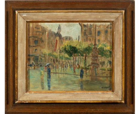 Oil on canvas glued to board. Measurements: 23 x 28.5 cm, framed measurements: 38.5 x 44 cm. Signed and dated 1909 in the low