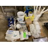LOT OF PALLET, 2 first aid and burn kit, 2 Tork wall mount hand cleaner dispenser, 20 plastic sample