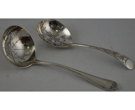 A Victorian silver sifter ladle, 1899, together with a George V silver sifter ladle, 1935