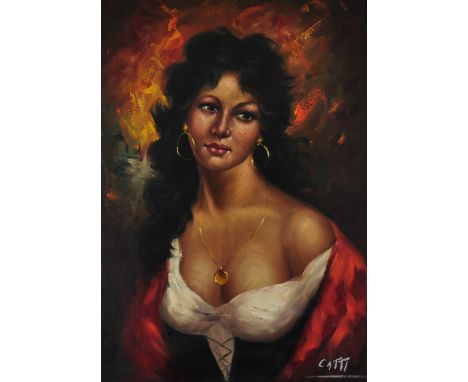Catti, oil on canvas, portrait of a gypsy girl, 69 x 48.5cm