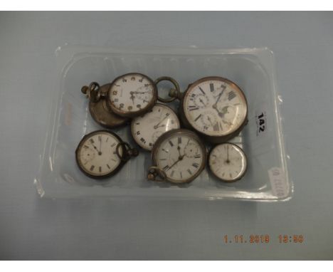 Seven pocket watches, six silver a/f
