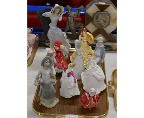 TRAY WITH ASSORTED FIGURINE ORNAMENTS, LLADRO, ROYAL DOULTON ETC   