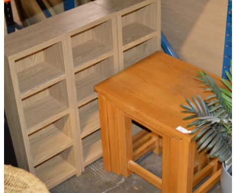 NEST OF OAK TABLES &amp; 3 CD / DVD STORAGE UNITS   