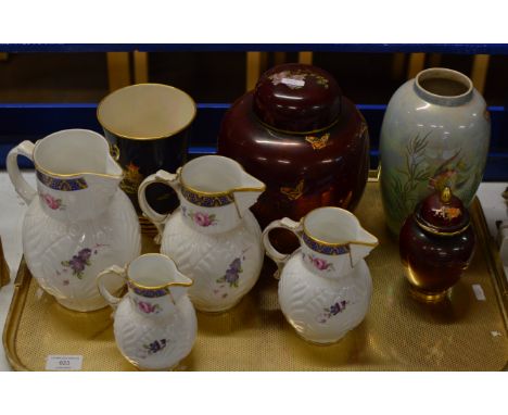 TRAY WITH GENERAL CERAMIC, CARLTON WARE PORCELAIN, ROYAL WINTON LUSTRE VASE, GRADUATED COALPORT JUGS ETC   