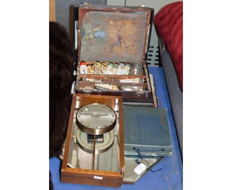 VINTAGE ART SET, CANTEEN OF CHROME CUTLERY, WALL MIRROR, WALL CLOCK &amp; ALBUM OF PHOTOGRAPHS   