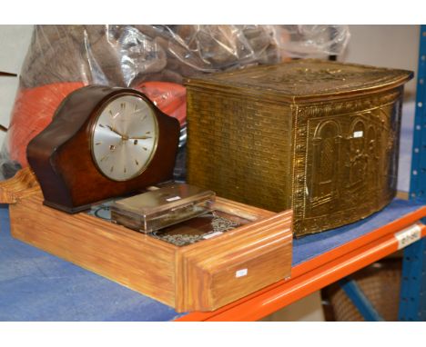 WALL CLOCK, MANTLE CLOCK, EP CIGARETTE CASE &amp; BRASS FINISHED COAL BOX   