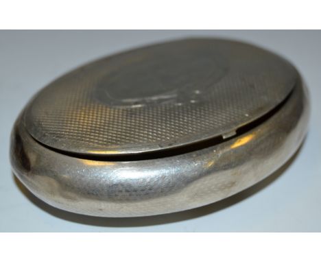 A large 19th century Continental silver oval snuff box, marked 800, c.1860