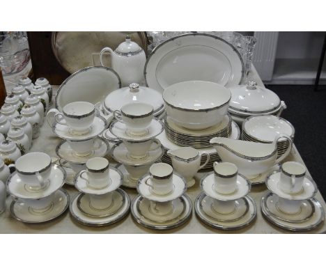 A Wedgewood Amherst pattern dinner, tea & coffee service for eight comprising dinner, dessert and side plates, two tureens an