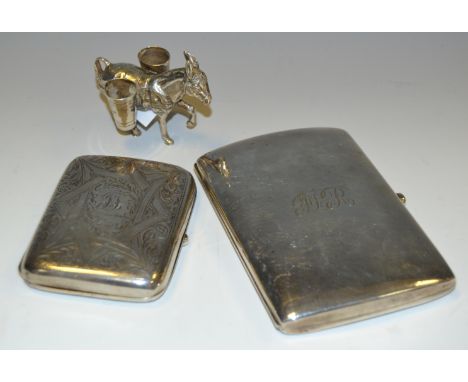 A silver cigarette case by Deakin & Francis Ltd, Birmingham, 1910 engraved monogram to lid 'FLR'; another smaller by Henry Wi